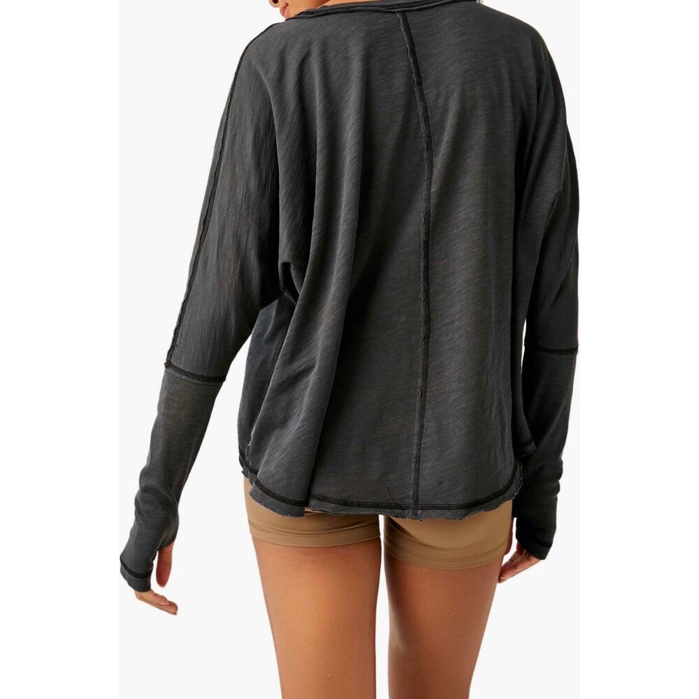 Free People Movement Ten Laps Asymmetric Long Sleeve Cotton Long Sleeve Top- M - Picture 2 of 10